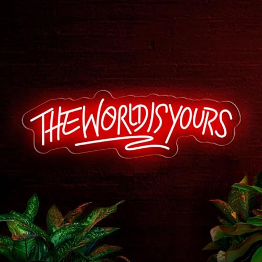 Beer & Wine Jockey Plaza Shopping - The World Is Yours Neon Sign